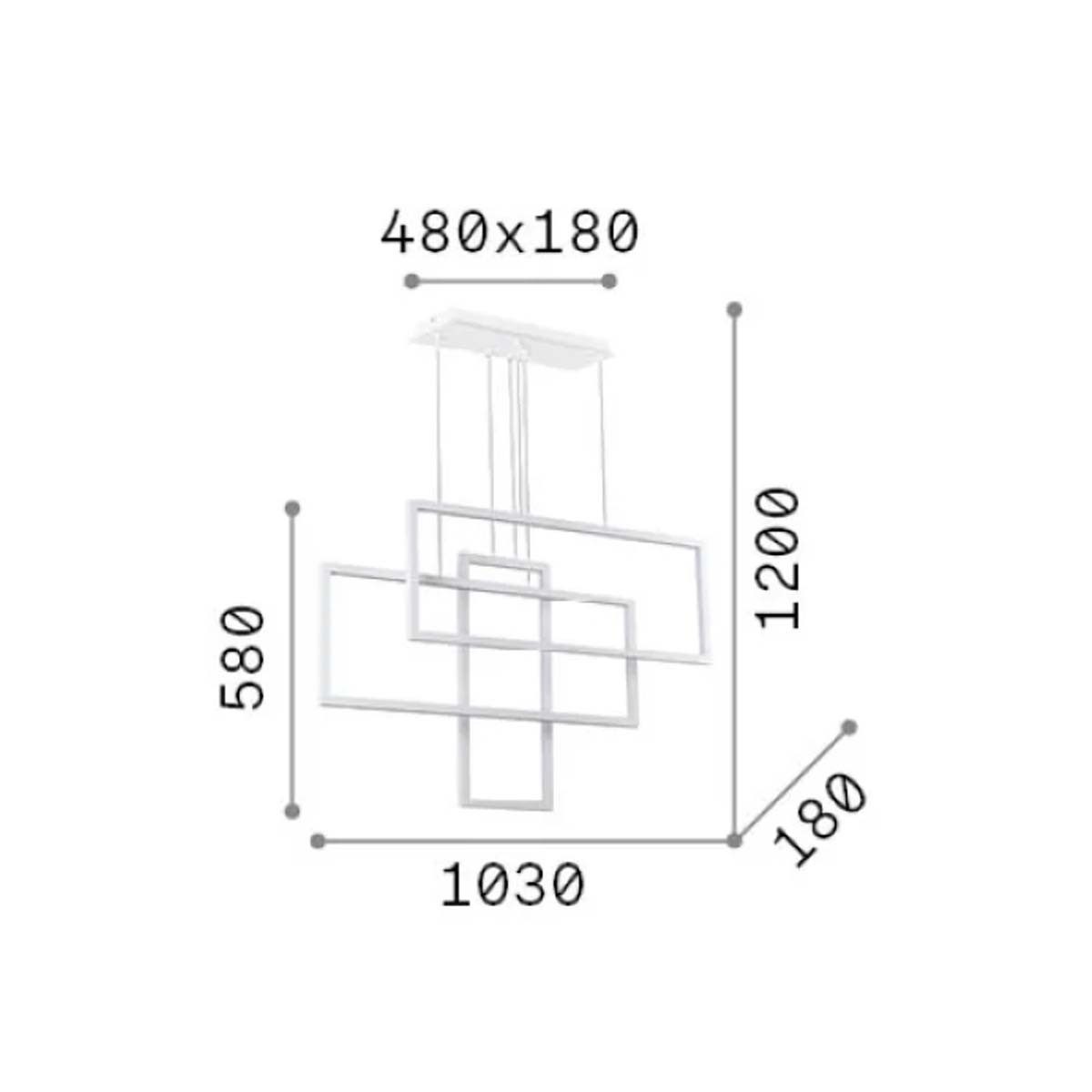 Ideal Lux Pendelleuchte Frame SP rettangolo 3000K Pendelleuchte, L: 103 cm, H: 58 cm, Weiß, LED fest integriert, Extra-Warmweiß, Hängeleuchte