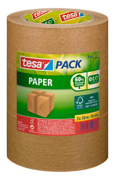 tesa Klebeband tesapack Paper ecoLogo® Packband (Set, 3-St) braun - je 50 m : 50 mm