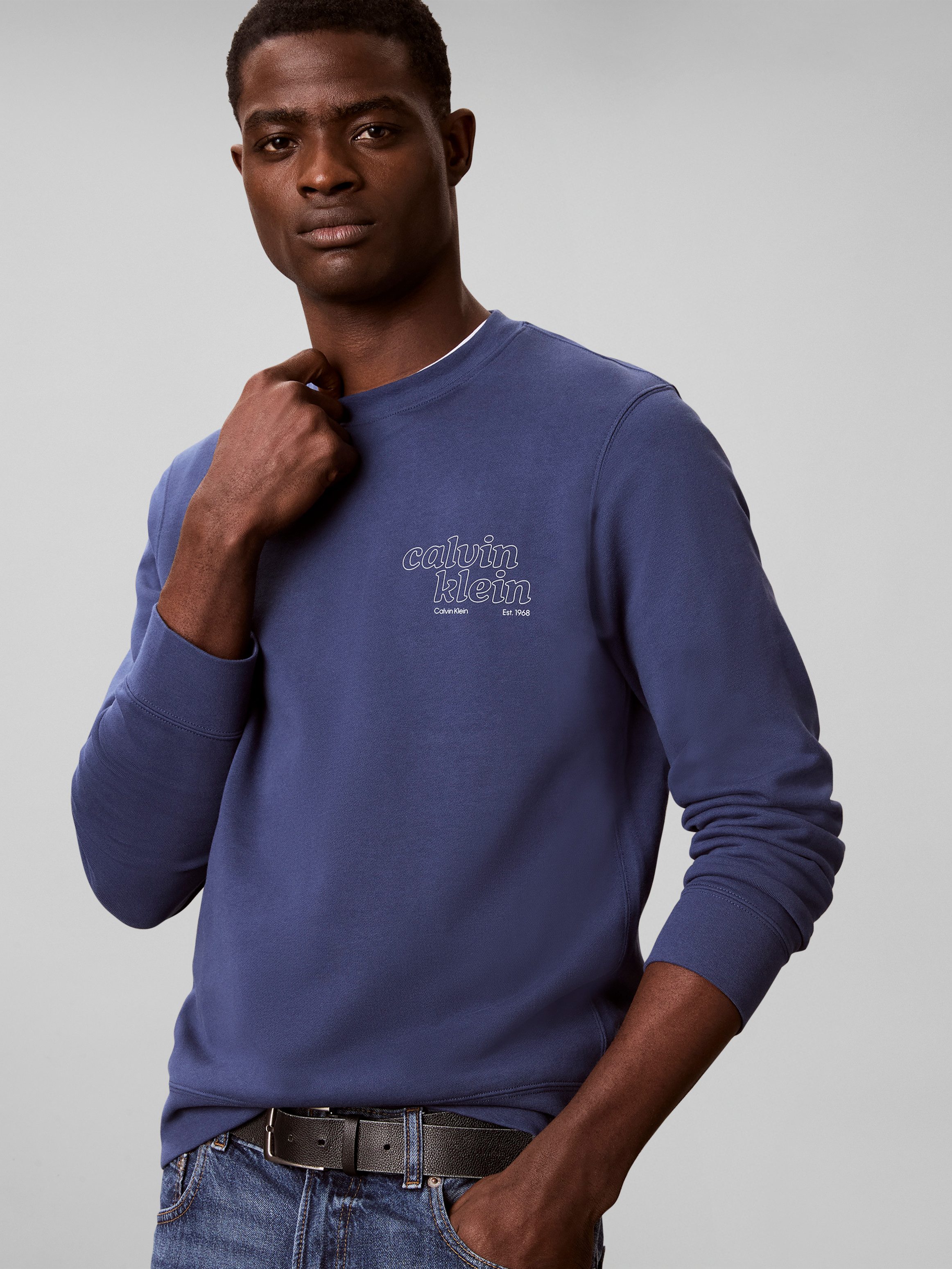 Calvin Klein Jeans Sweatshirt Rundhalsausschnitt, Brustdruck, reine Baumwolle