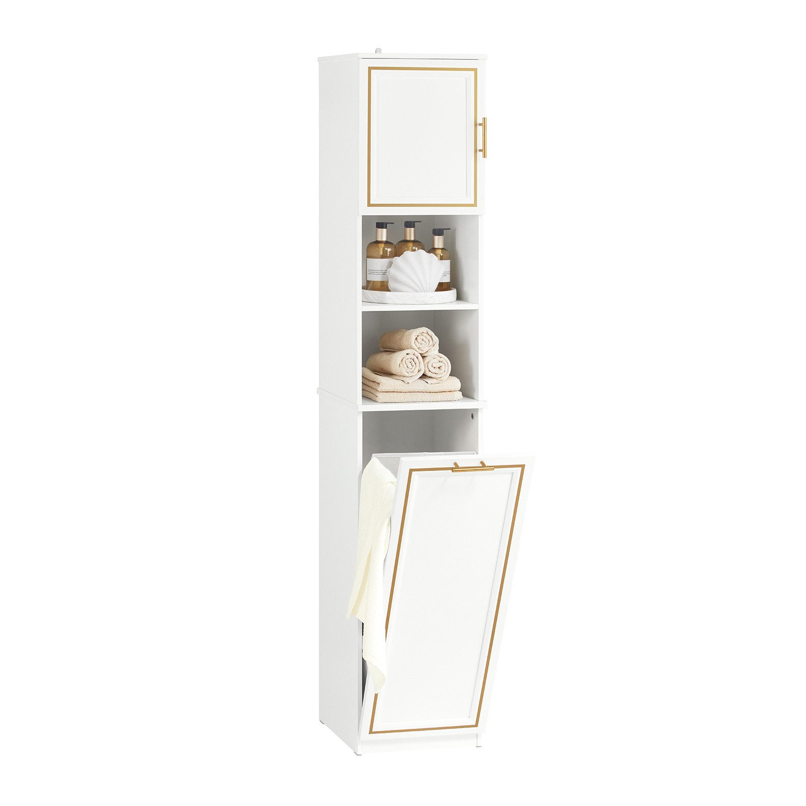 SoBuy Hochschrank BZR87 Badschrank mit Wäschesack Wäscheschrank Badregal Ba günstig online kaufen