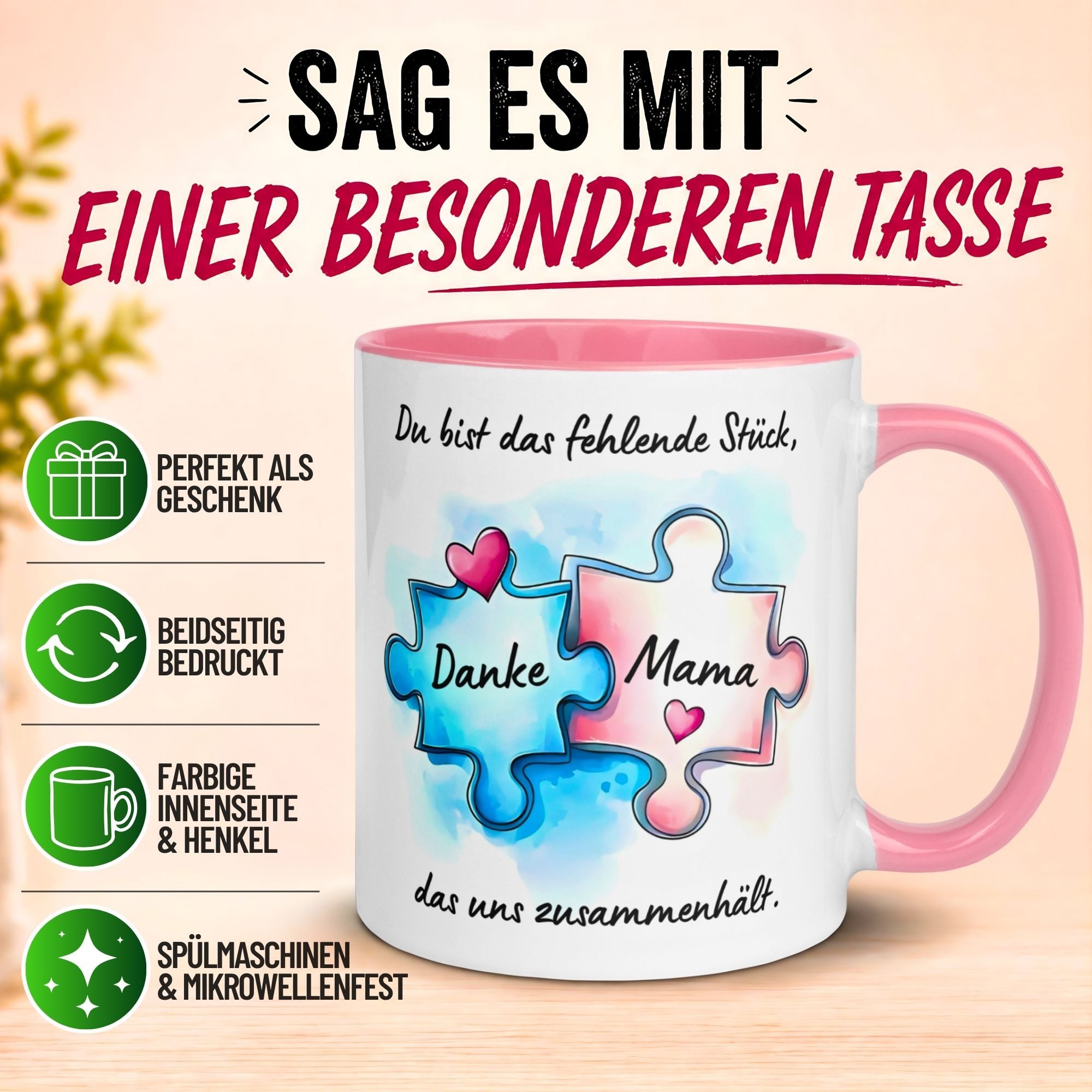 Momentals Tasse Mama – Du hältst uns zusammen – Beste Mama Geschenk Becher Geburtstag, Gratis Versand · Links-&Rechtshänder · Spülmaschinenfest