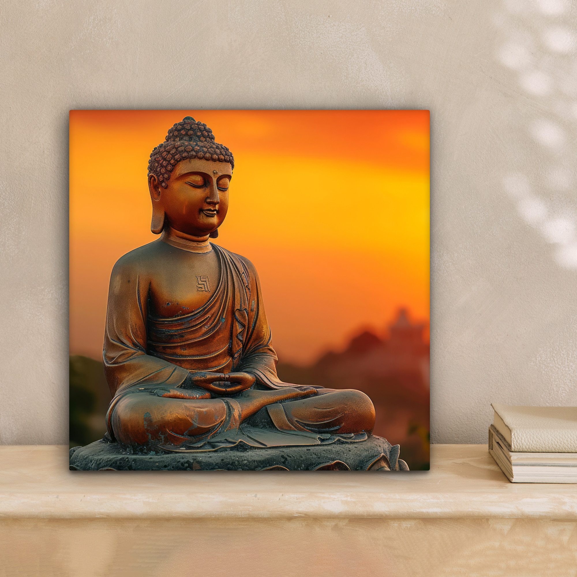 OneMillionCanvasses® Leinwandbild Buddha - Bild - Sonnenuntergang - Buddha - Zen - Japan, Fotodruck (1 St), Wandbild, Deko Schlafzimmer Wohnzimmer Flur 20x20 cm