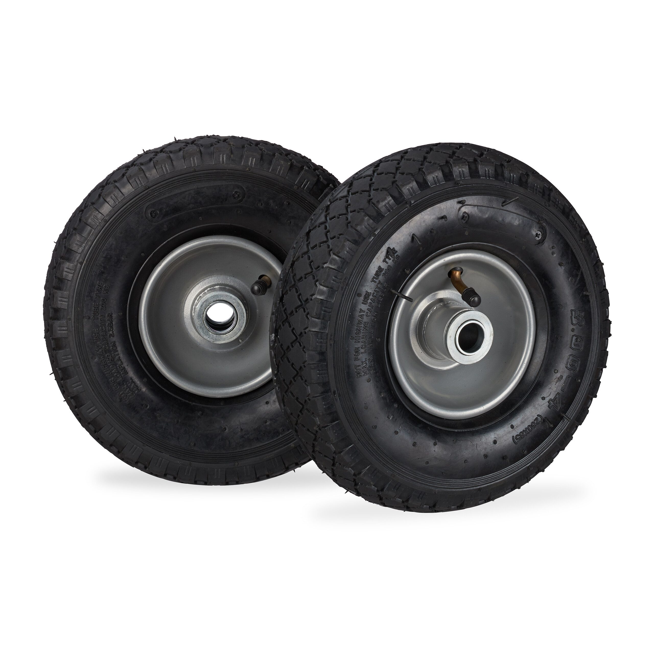relaxdays Sackkarren-Rad Sackkarrenrad luftbereift 3.00-4 2er Set (2 St), Schwarz-Grau