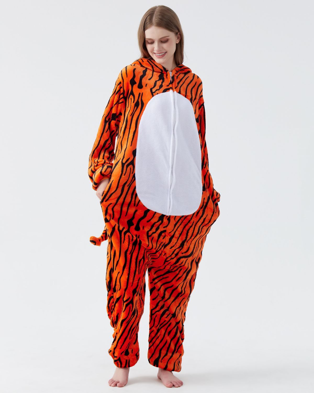 Corimori Partyanzug Onesie Ganzkörper Kostüm für Erwachsene, Tiger-Kostüm Damen Herren Tier-Kostüme Tiger Streifen Raubkatze,M