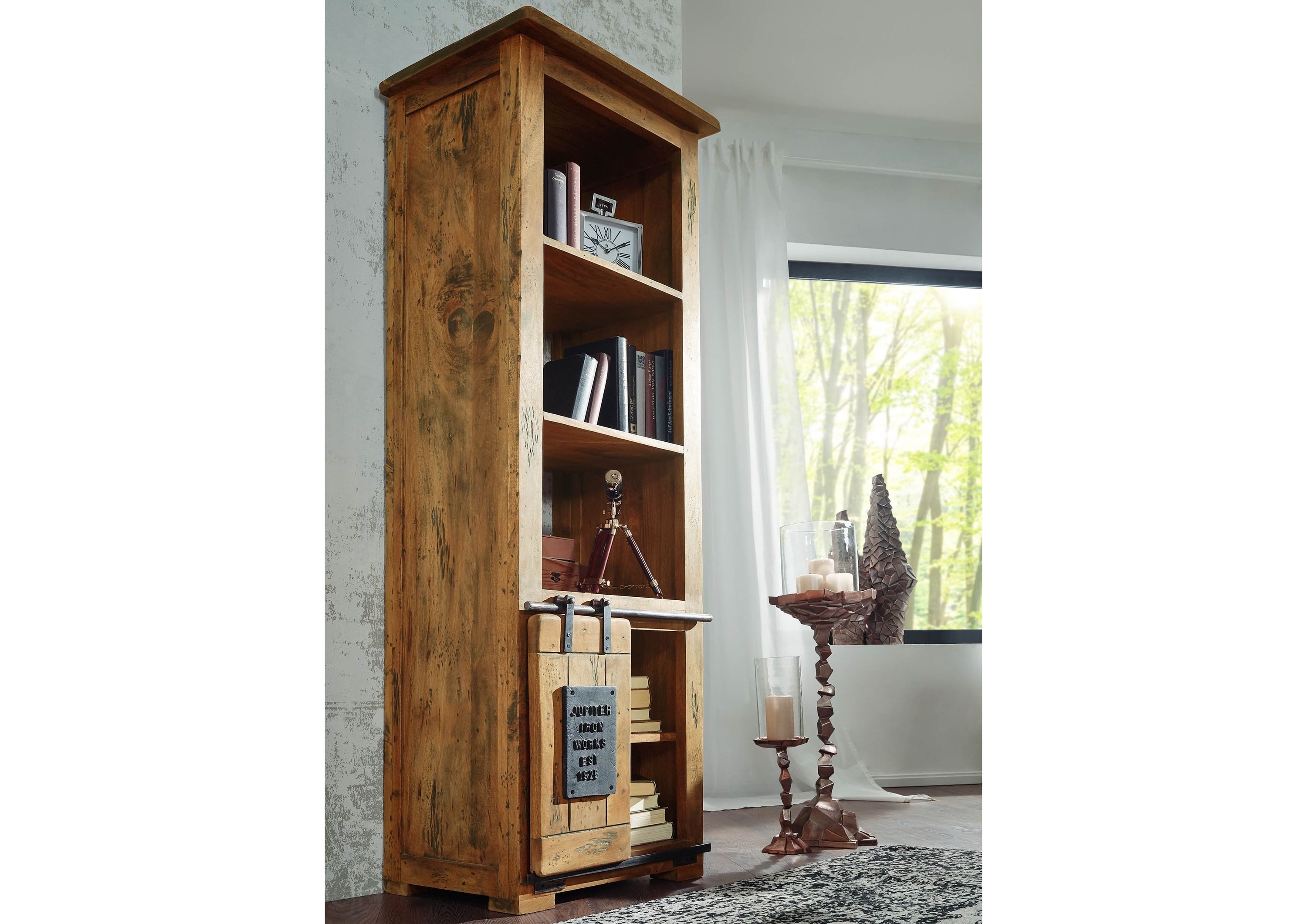 Massivmoebel24 Bücherregal RAILWAY, 1-tlg., Bücherregal Mango 60x41x180 natur lackiert RAILWAY #104