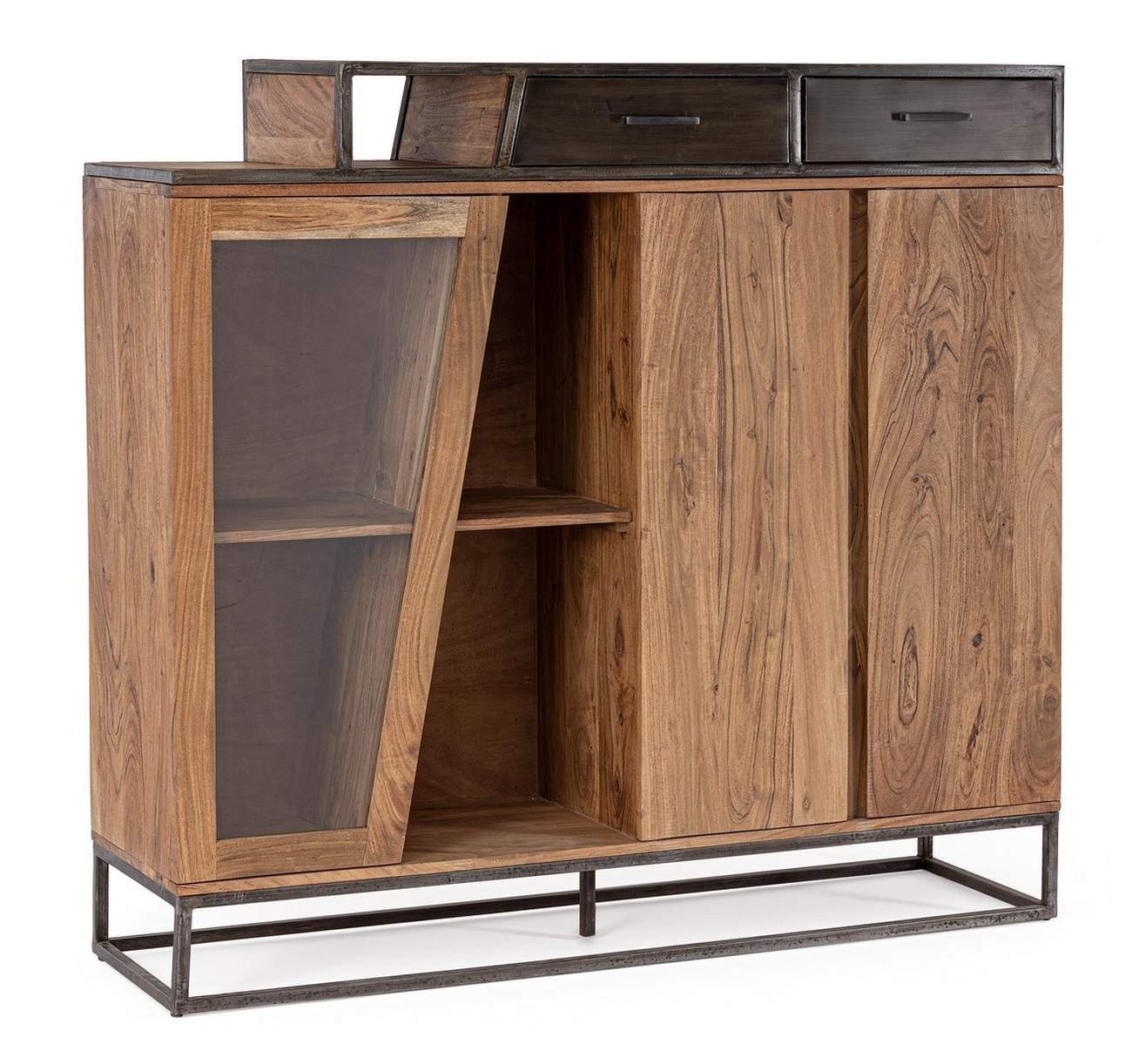 Bizzotto Highboard Janak aus Akazienholz, 145 cm, Türen mit Magnetverschluss