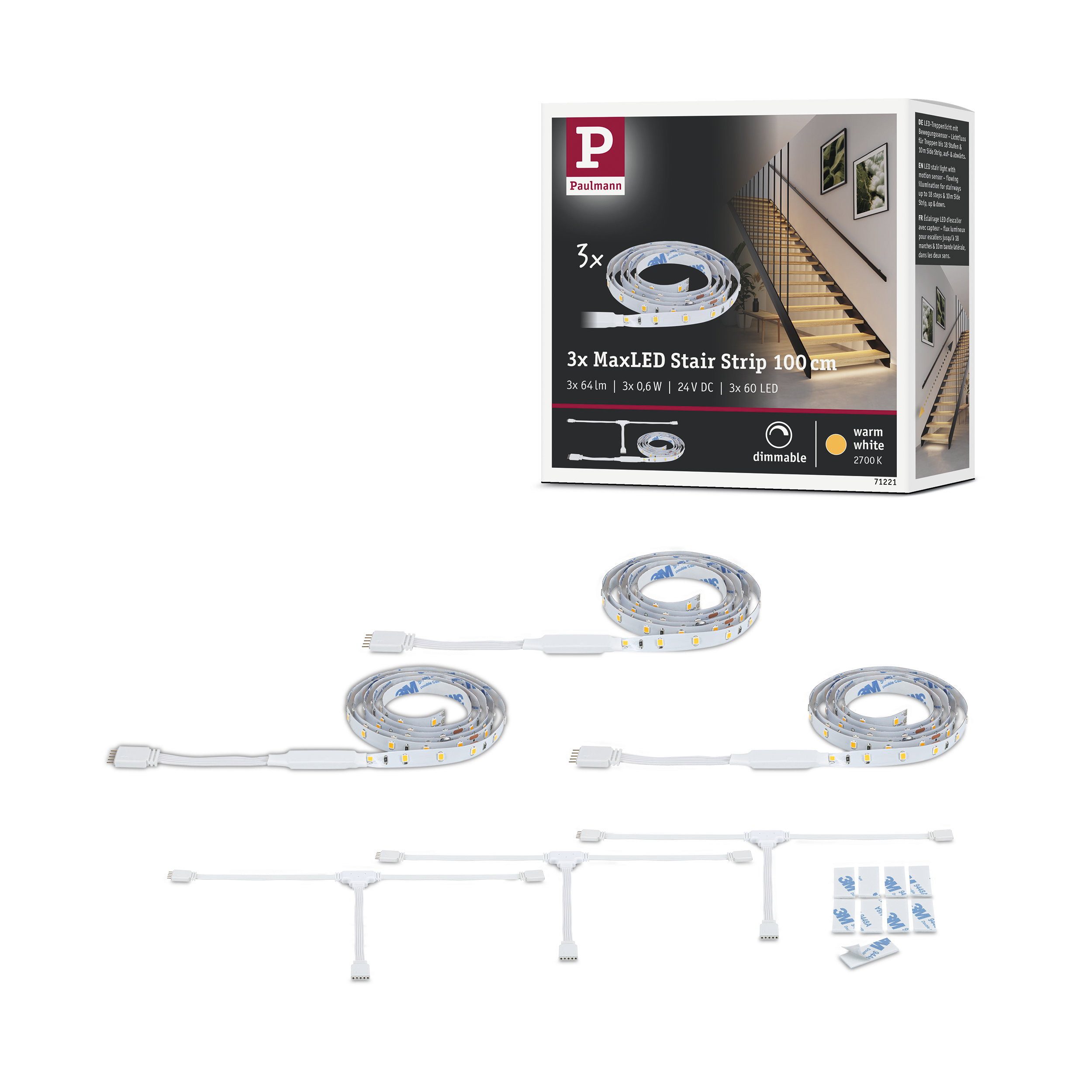 Paulmann LED Stripe MaxLED Stair LED Strip Erweiterung 3x 1m 3x0,6W 3x192lm 2700K