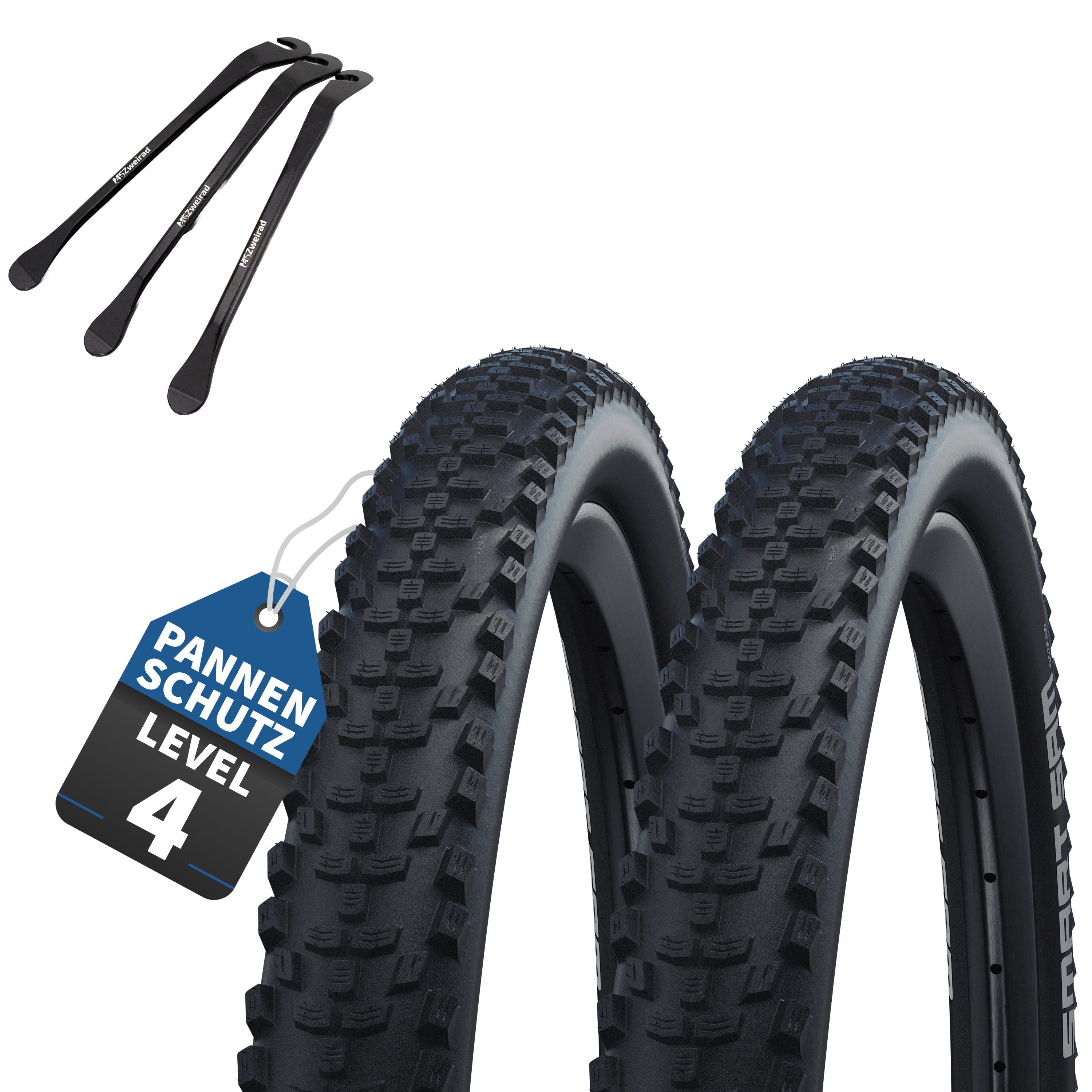 MSZweirad Fahrradreifen 2x Schwalbe Fahrradreifen Smart Sam K-Guard 26x2.10 (54-559) + Heber