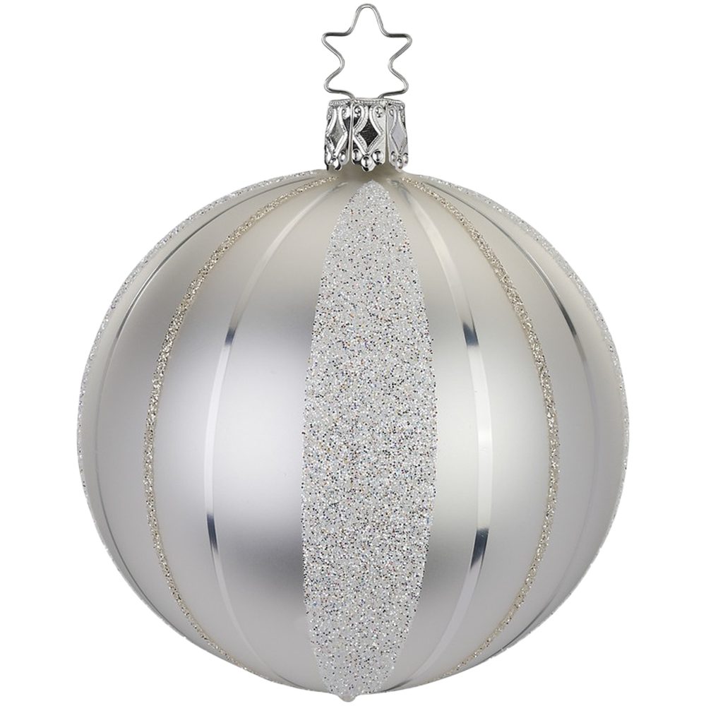 späteste Arbeit INGE-GLAS® Weihnachtsbaumkugel traditionelle Streifen, silber mundgeblasen, handbemalt Ø8cm (1 St)