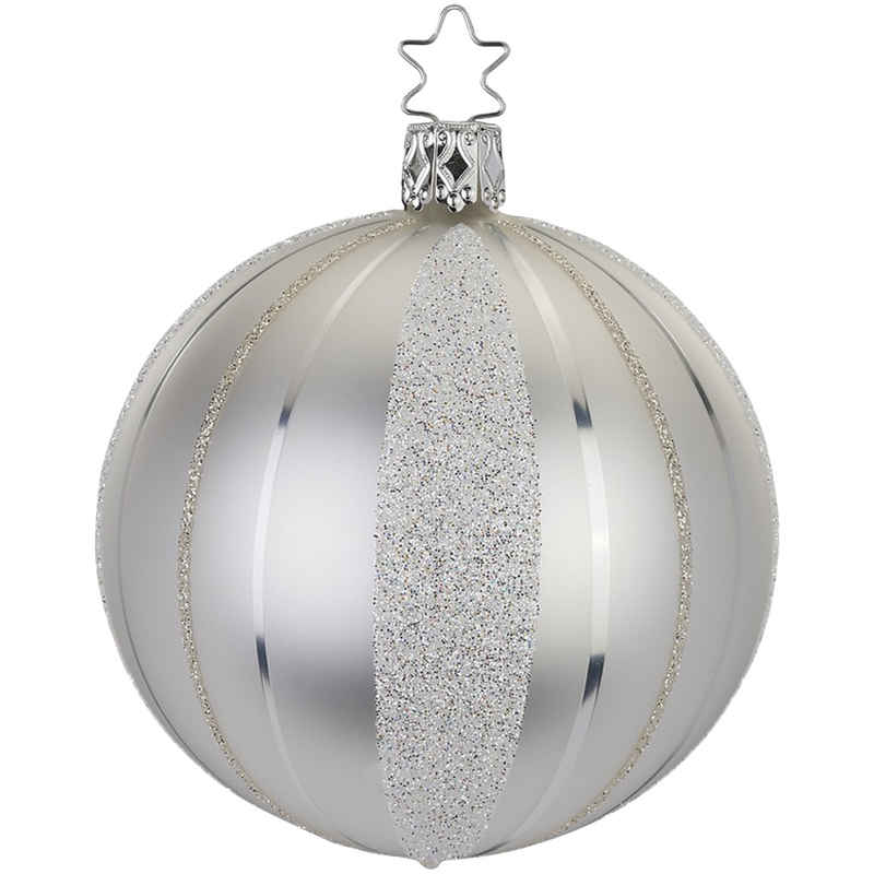 INGE-GLAS® Weihnachtsbaumkugel traditionelle Streifen, silber Ø8cm (1 St), mundgeblasen, handbemalt
