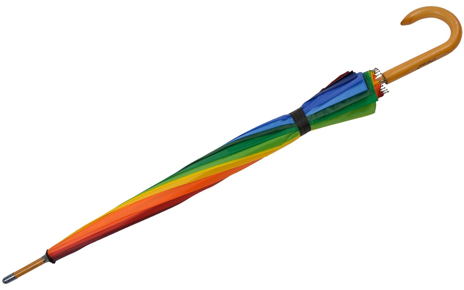 Impliva Stockregenschirm Falcone® Regenbogen Schirm Holzstock mit Holzgriff, sehr bunt und farbenfroh im Rainbow-Look