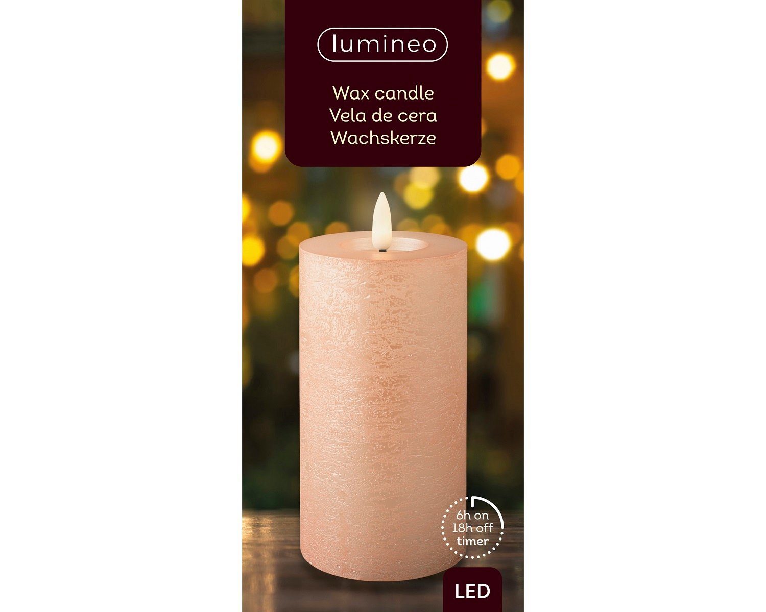 Lumineo LED-Christbaumkerzen Lumineo LED Wachskerze Hell Rose 15 x 7 cm, 6h-Timer, Batteriebetrieben, 6h-Timer, Indoor