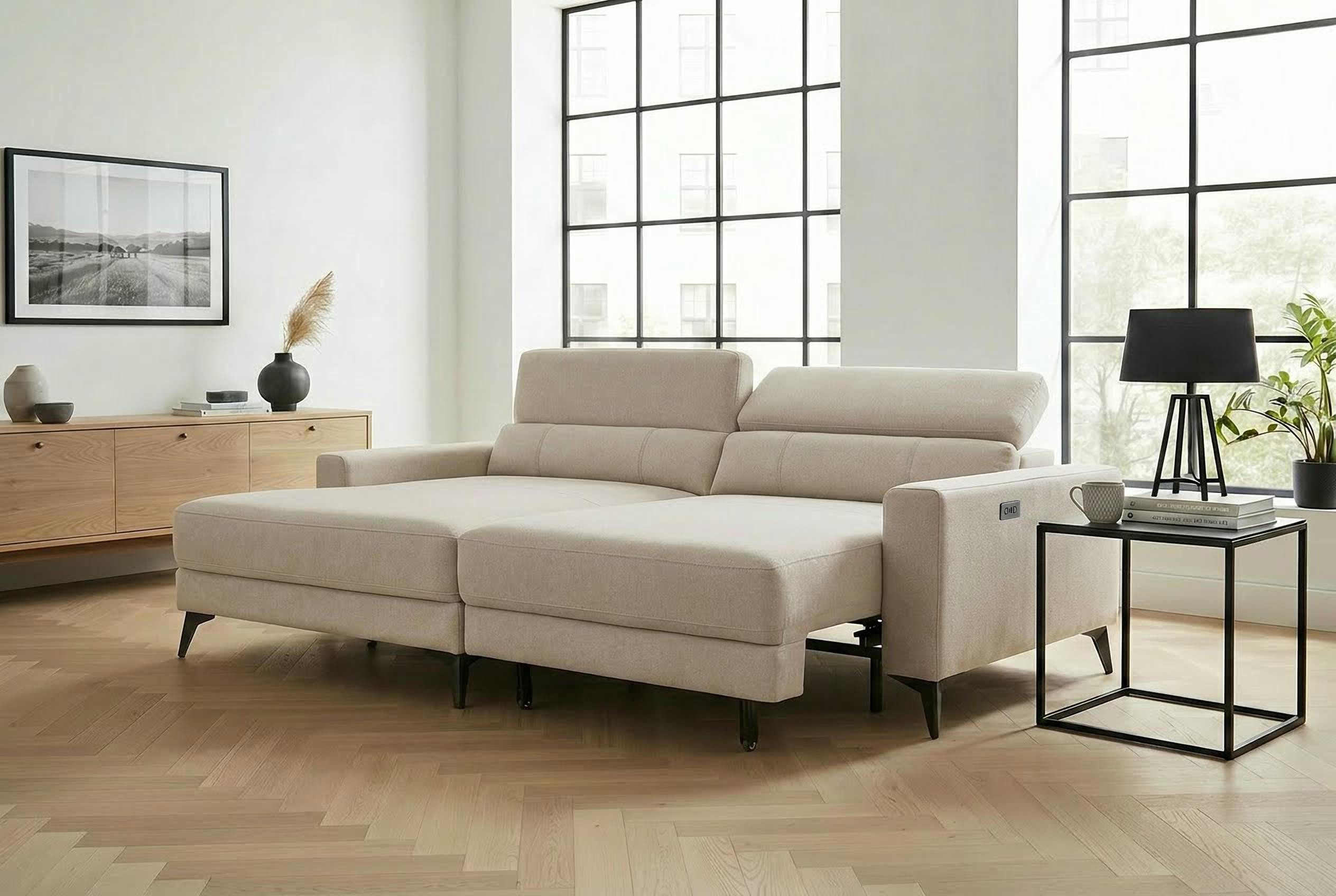 OTTO home Ecksofa LEWII, Schlafsofa elektrisch mit Sitztiefenverstellung, L-Form, 225 cm, mit USB A/C-Anschluss. Federkern, verstellbaren Kopfstützen, Webstoff