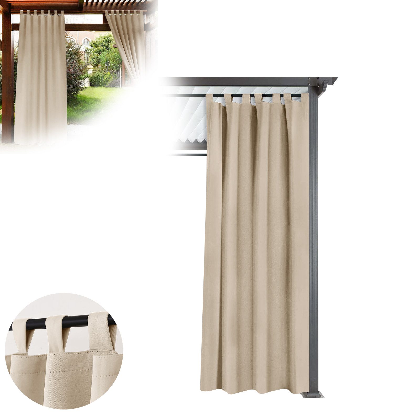 BTTO V&G Schiebegardine Verdunkelungsvorhang Wärmeisolierte OutdoorVorhänge,Wasserdicht (1 St), Schlaufen Magic Tape Шторы, Blickdicht Terrassenpaneele