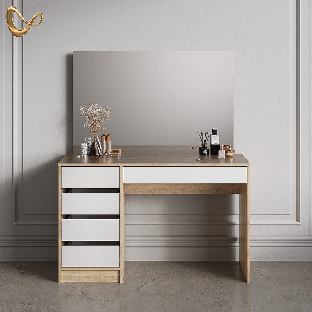 Livinity® Schminktisch Imola, Weiß/Sonoma/Sonoma, 120 cm (2-St)