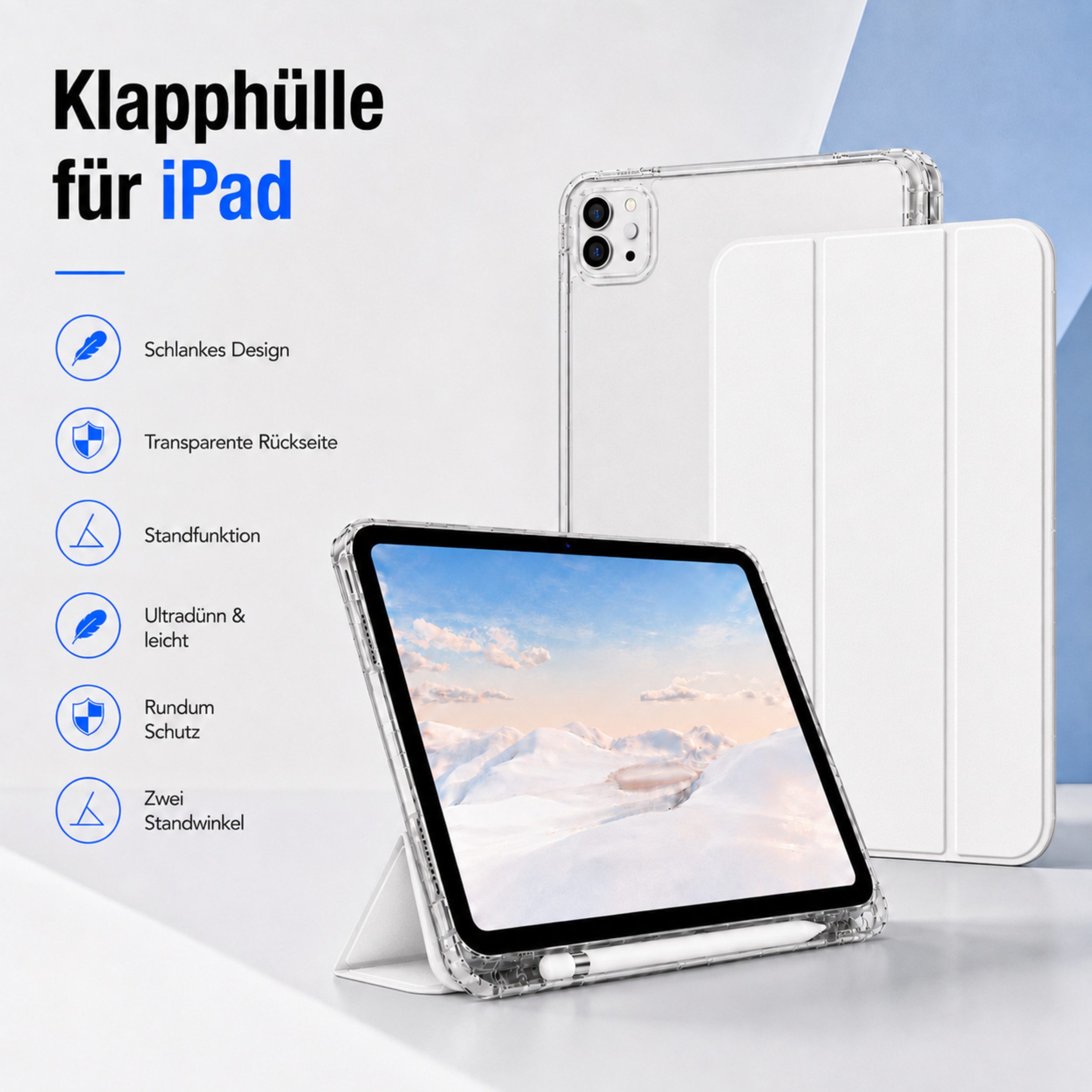 PlugUp Tablet-Hülle iPad Pro 11 Zoll (M5/M4) 2025/2024 mit Stifthalter 11 Zoll, iPad Pro Hülle mit Stifthalter, dünn & transparente Rückseite – Bild 3 von 5