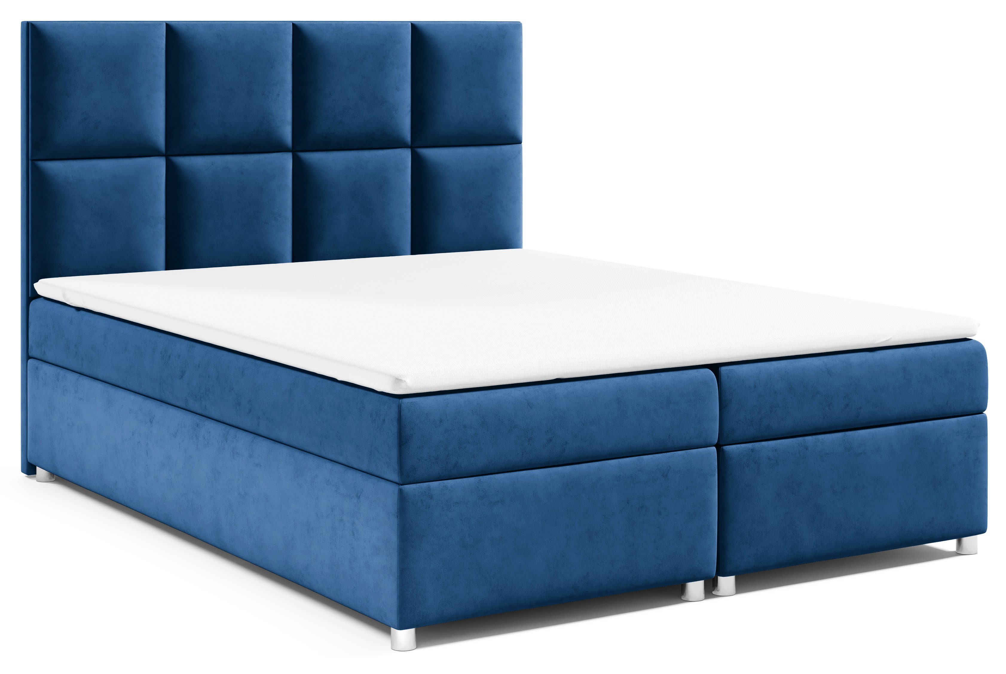 Best for Home Boxspringbett Trinity und Topper Blau K2, Bettkasten mit