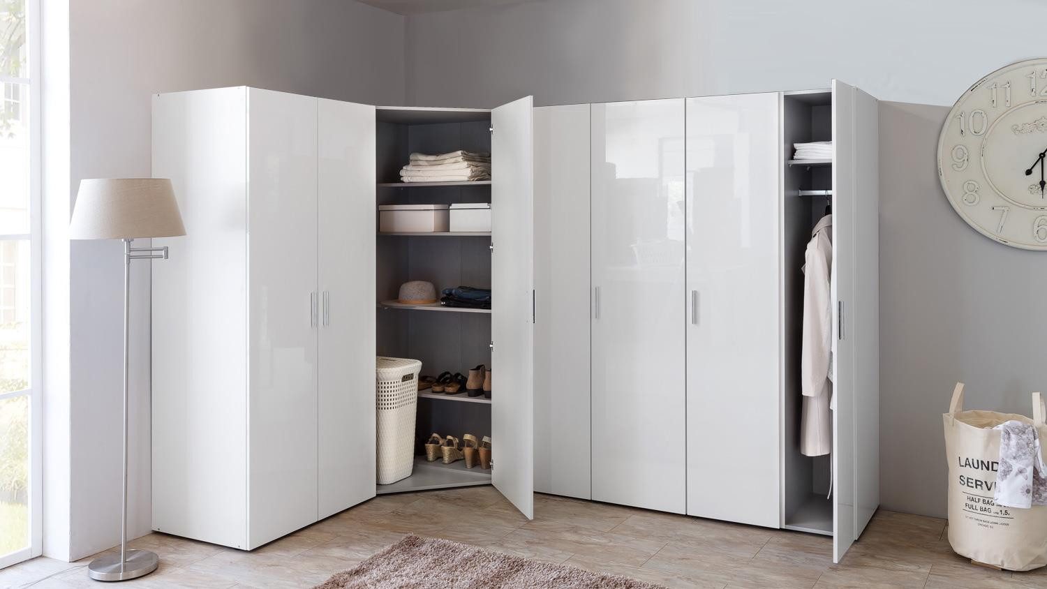 Wimex Eckschrank Kleiderschrank Eckschrank Schrankwand Malta Hochglanz weiß günstig online kaufen