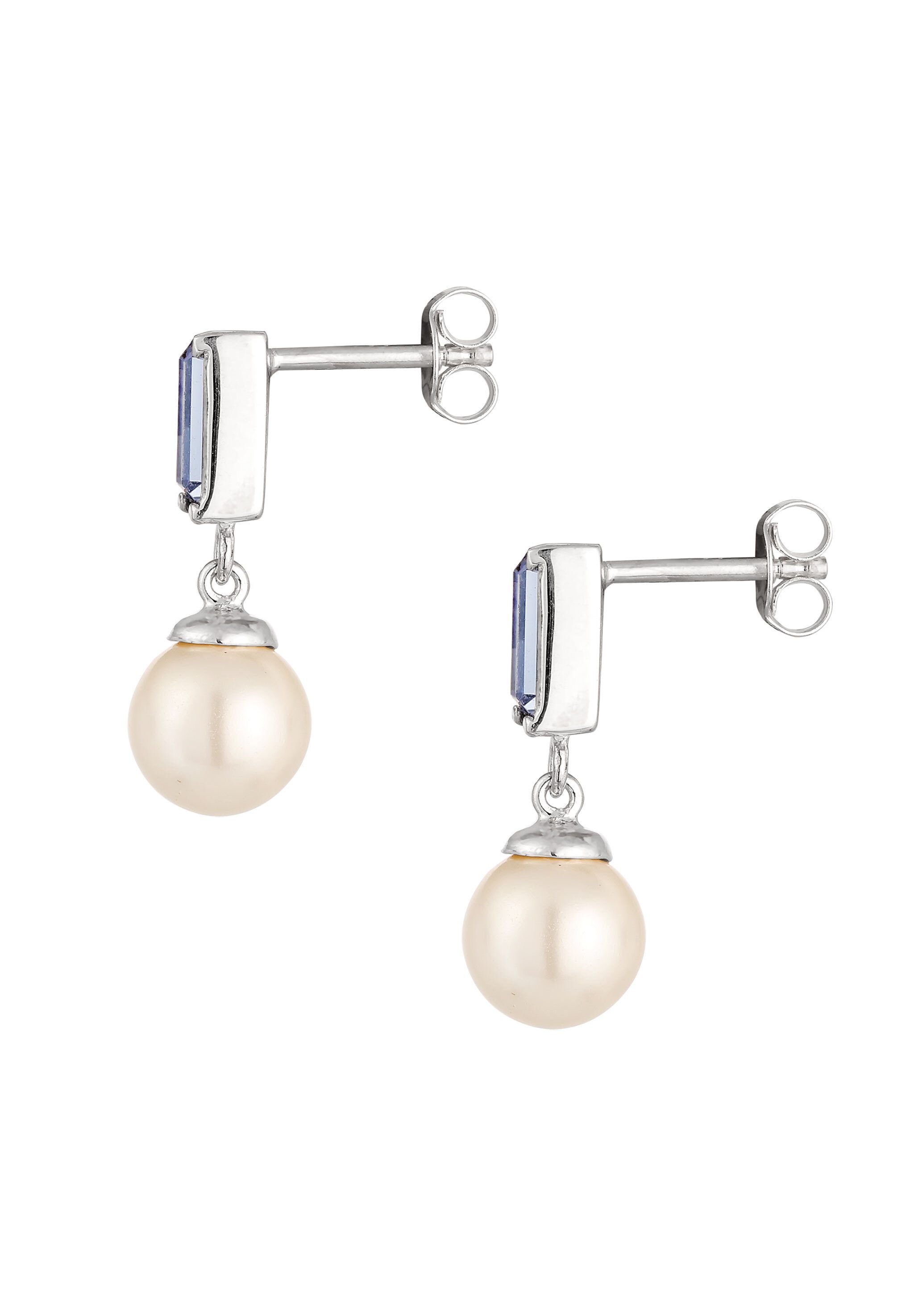 Elli Perlenohrringe Ohrstecker Rechteck Synthetische Perle Weiß 925 Sterling Silber
