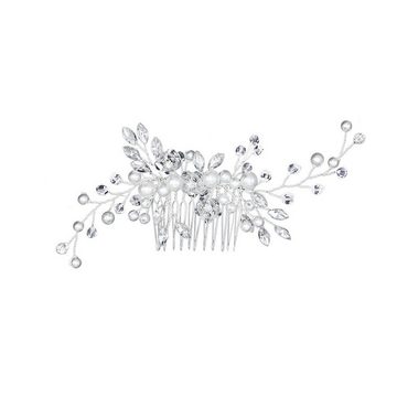 GLAMO Diadem Damen Hochzeit Haarschmuck, Braut Haar Kamm, Silber, Perle Strass