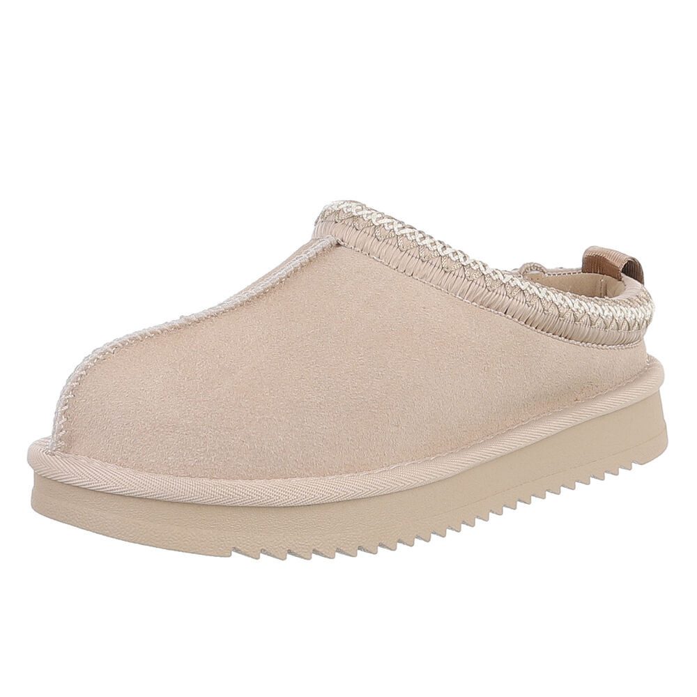 Ital-Design Echtleder Damen Slip-On Schuh mit Profilsohle für Freizeit Snowboots (92392480) Flach Flache Stiefeletten in Beige