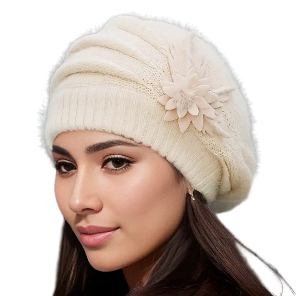 Strickmütze Damen Wollmütze Baskenmütze Winter Warme Mütze Einheitsgröße(52-56cm)