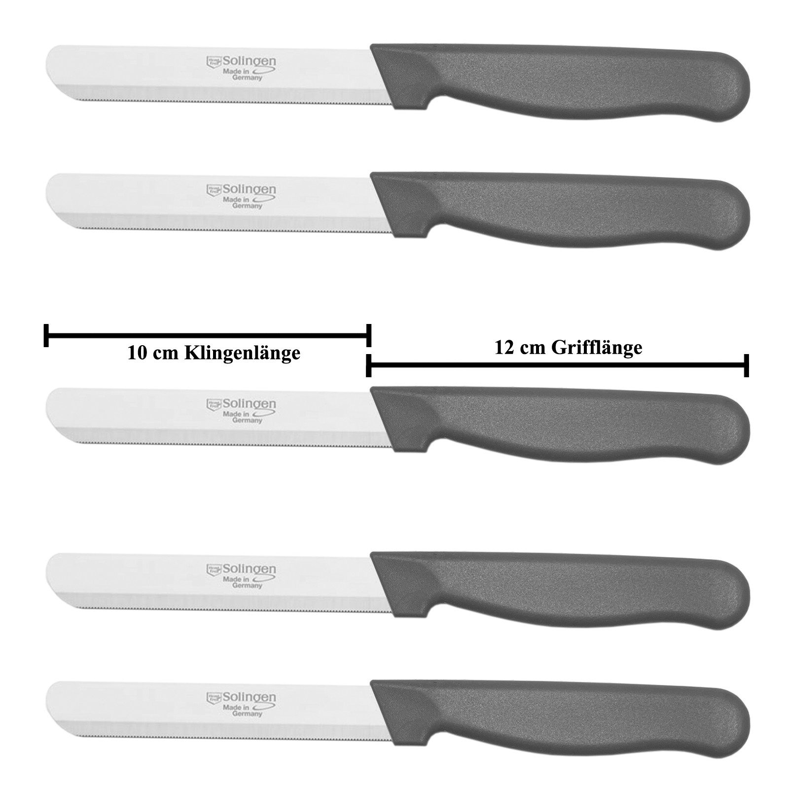 Visaggio Obstmesser Solingen Allzweckmesser Schälmesser Gemüsemesser Küchenmesser, Sägeschliff, Matt, Edelstahl, Zubereitungsmesser, Schmiermesser
