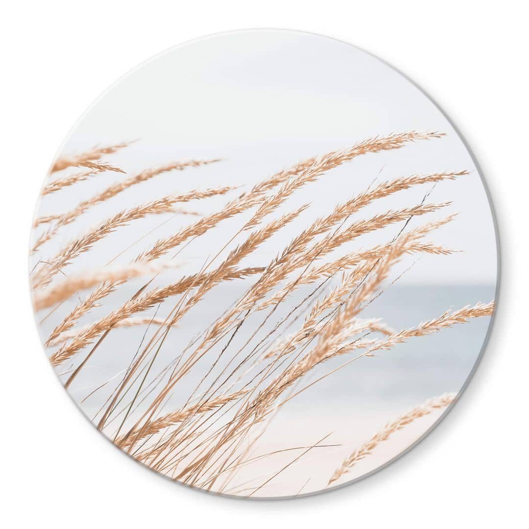 K&L Wall Art Glasbild Glas Wandbild Rund Glasbild Poster Dünengras Natur Fotografie Meer, Wandschutz Deko Bilder, Wohnzimmer Wanddeko aus Glas moderne Glasbilder inkl. Wandhalterung