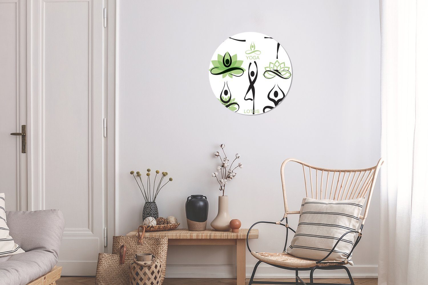 Kreis Wohnzimmer, cm MuchoWow (1 St), Lotus - - 30x30 Yoga Wandbild, Rundes Grün, Forex, Wanddekoration Gemälde