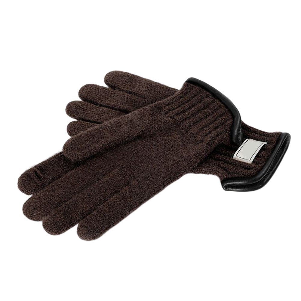 Winter-Strickhandschuhe Warm Touchscreen, leather Blusmart Winddicht, coffee deep dz144 Für Herren, Fleecehandschuhe edgingXL