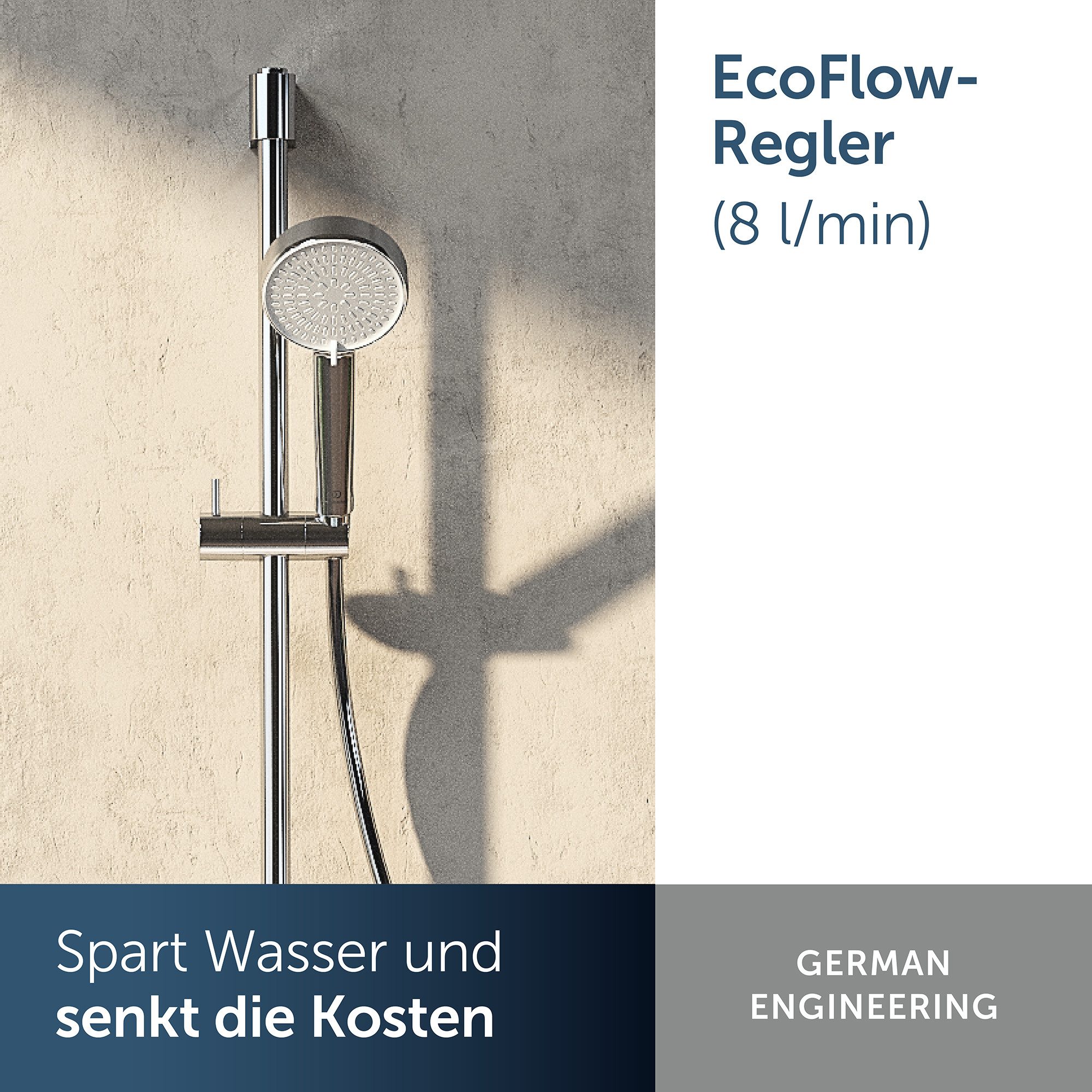 Ideal Standard Brausegarnitur Alero RENO, Wassersparend, Variable Strahlarten, Breite Brause