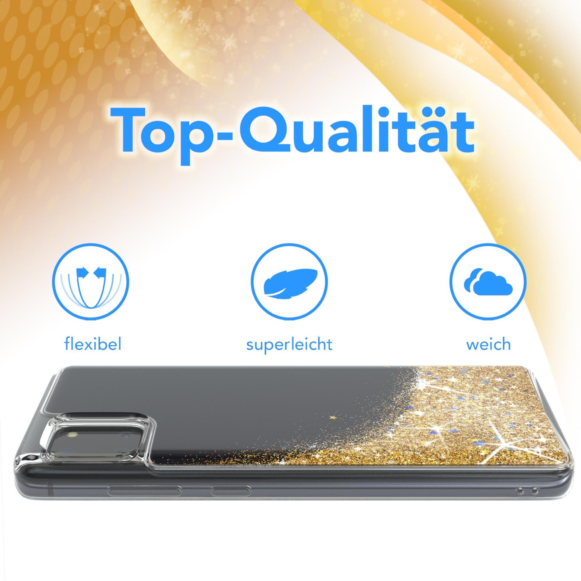 EAZY CASE Handyhülle Liquid Glittery Case für Galaxy Note 10 Lite 6,7 Zoll, Durchsichtig Back Case Handy Softcase Silikonhülle Glitzer Cover Gold