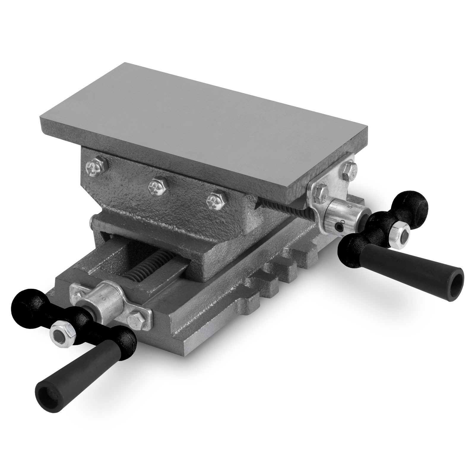EBERTH Schraubstock Kreuztisch aus Gusseisen und Stahl, Arbeitstisch 85 x 170 mm, Arbeitshöhe 90 mm, 2 Achsen Schraubstock für Bohr- und Fräsarbeiten