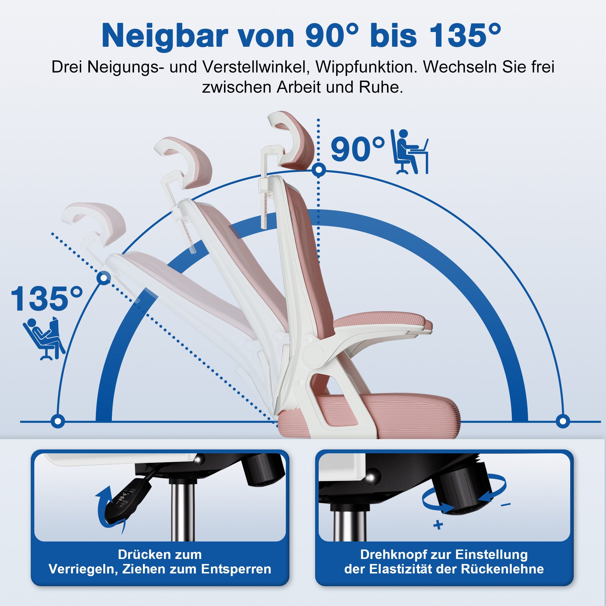 Adormii Bürostuhl Ergonomischer Bürostuhl mit klappbaren Armlehnen und Rück günstig online kaufen