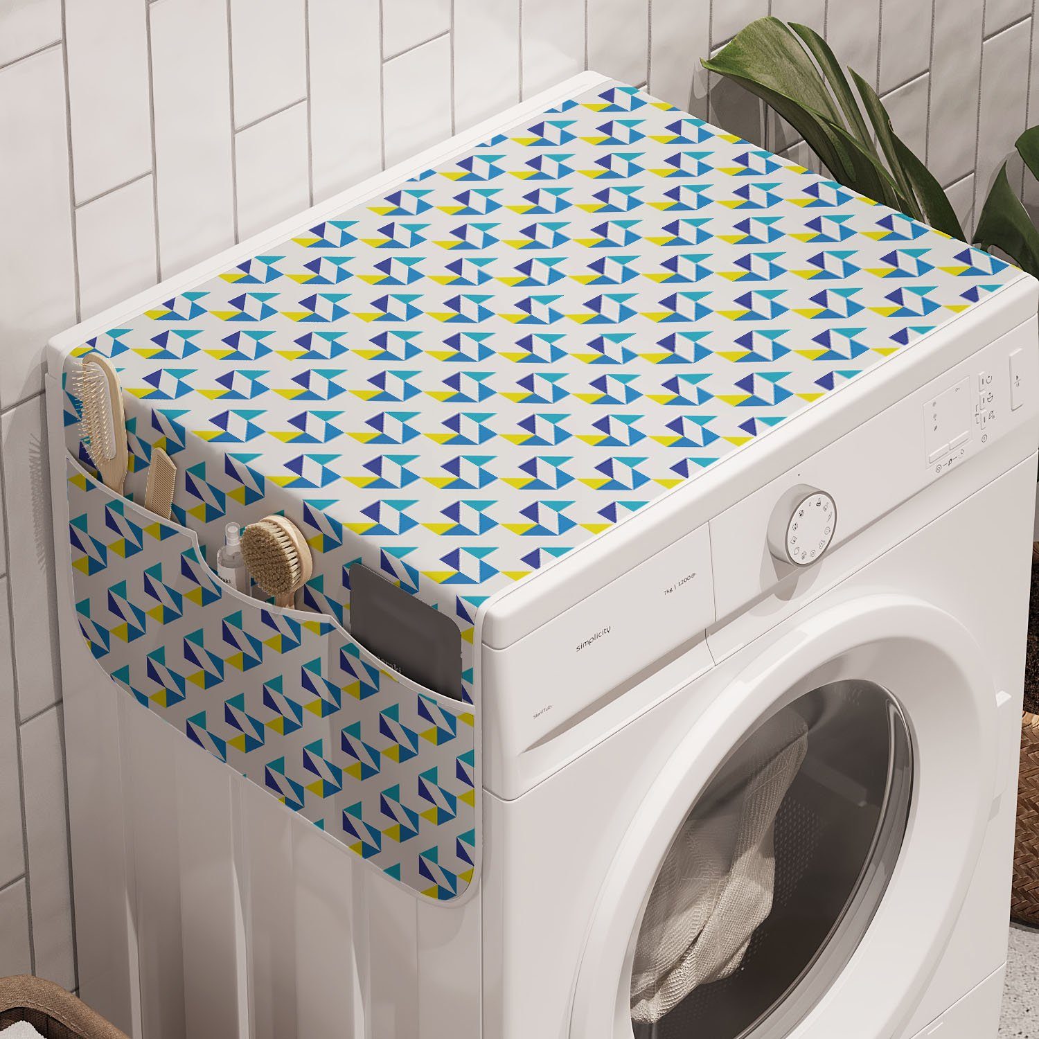 Abakuhaus Badorganizer Anti-Rutsch-Stoffabdeckung für Waschmaschine und Trockner, Geometrisch Motiv mit Triangles Kunst