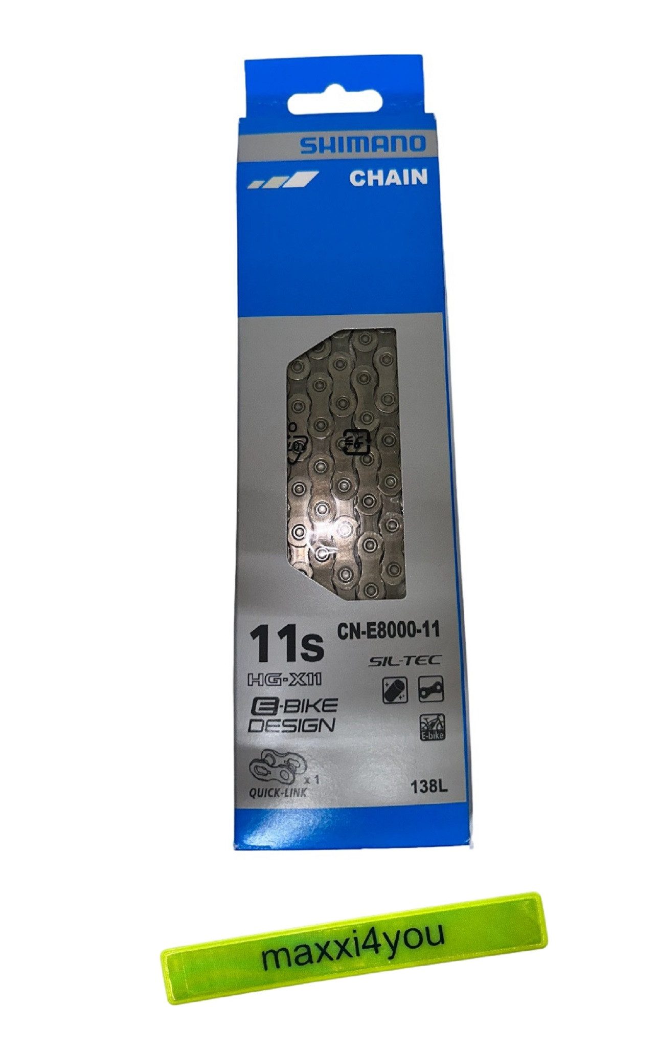 maxxi4you Fahrradkette Shimano SHIMANO E-BIKE SYSTEMS CN-E8000 138 Glieder inkl. Reflexband