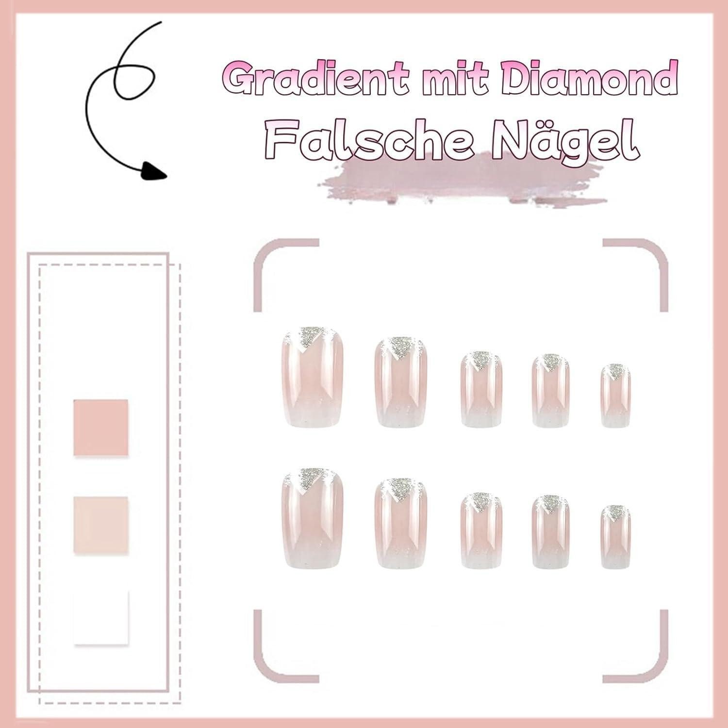 LuxusKollektion Kunstfingernägel Falsche Nägel 24 Stück Gradient Gradient Diamond 1 ml (1er Pack) – Bild 4 von 5