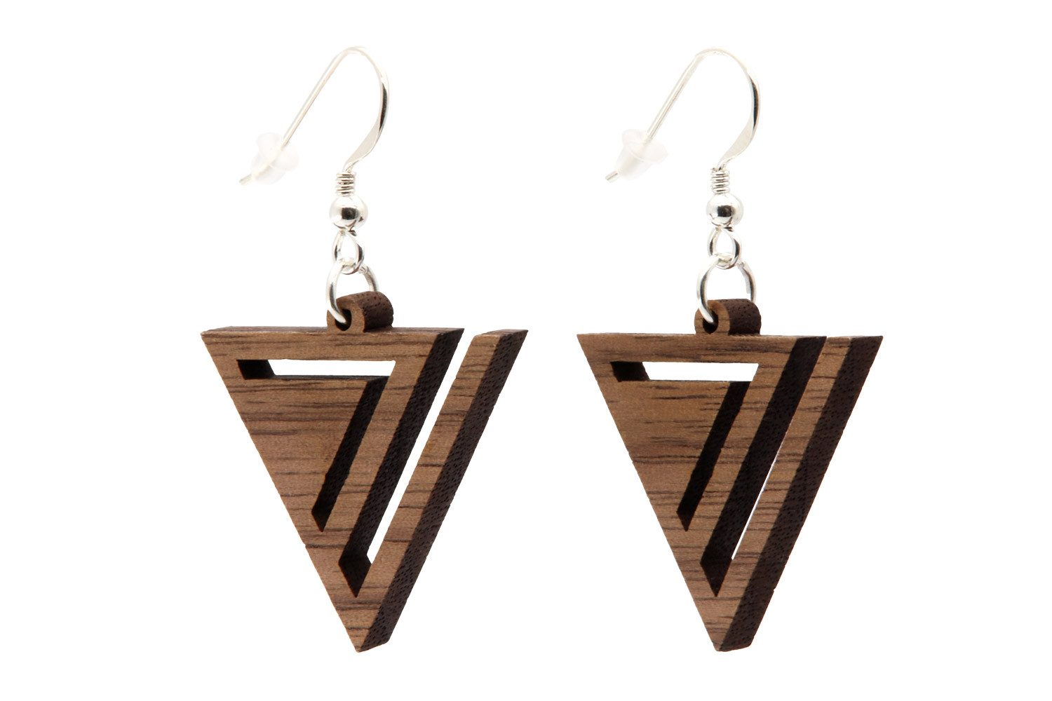 NaturSchatulle Paar Ohrhänger Holz dreieckig "Trifecta" (Dreieckige Ohrhänger, Holzschmuck, Holzohrringe), 925 Silber ⌀28mm Echtholz Handmade in Germany – Bild 2 von 5