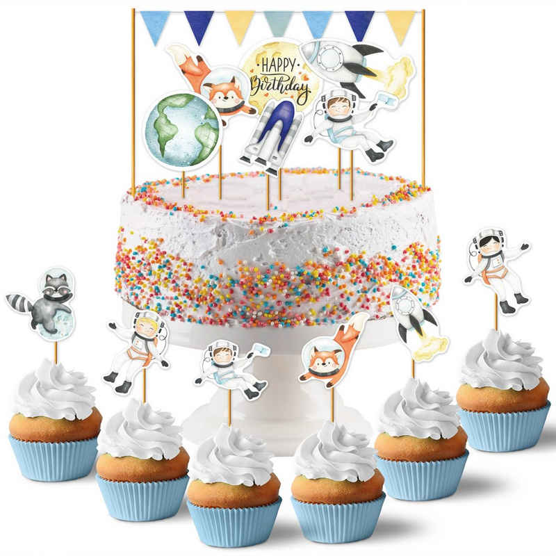 PAPIERDRACHEN Papierdekoration Cake Topper - Kuchendekoration- 19-teilig -in verschiedenen Designs, Kuchenstecker für den Kindergeburtstag