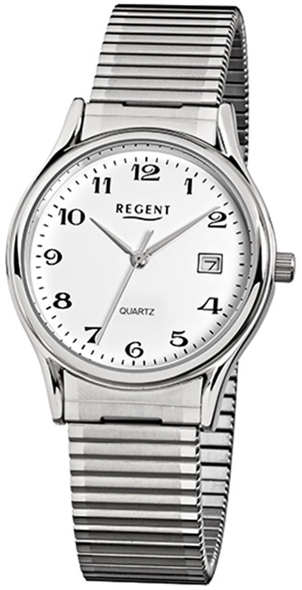 Regent Quarzuhr Regent Herren-Armbanduhr silber Analog, (Analoguhr), Herren Armbanduhr rund, mittel (ca. 36mm), Edelstahlarmband