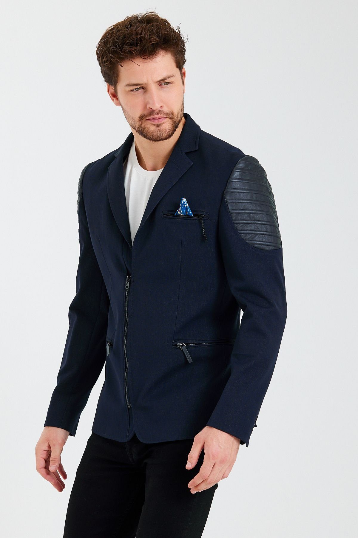 Ron Tomson Outdoorjacke Optik NAVY Biker Mit