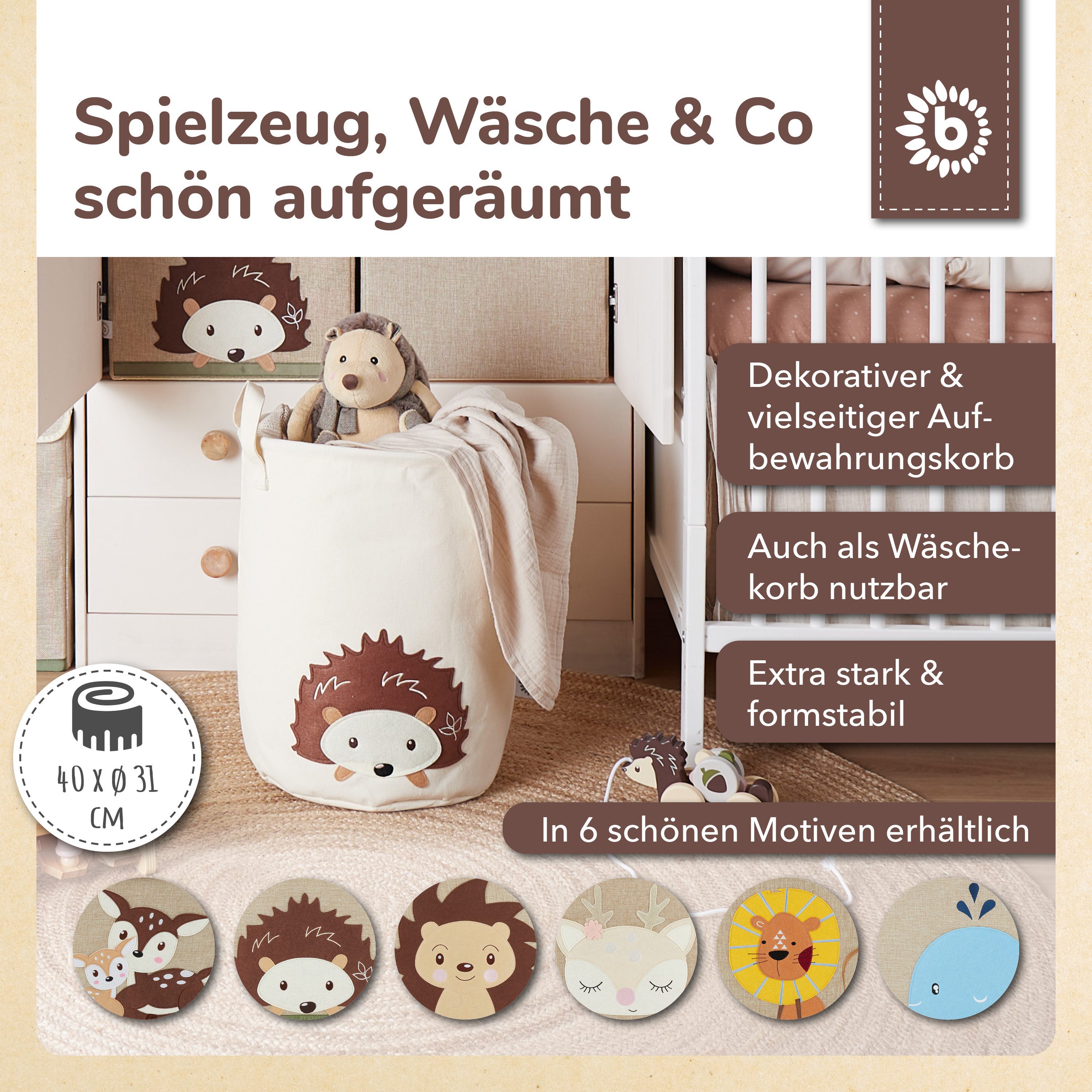 BIECO Wäschetasche Wäschekorb Baby Igel Aufbewahrungskorb Kinder Wasserabwe günstig online kaufen