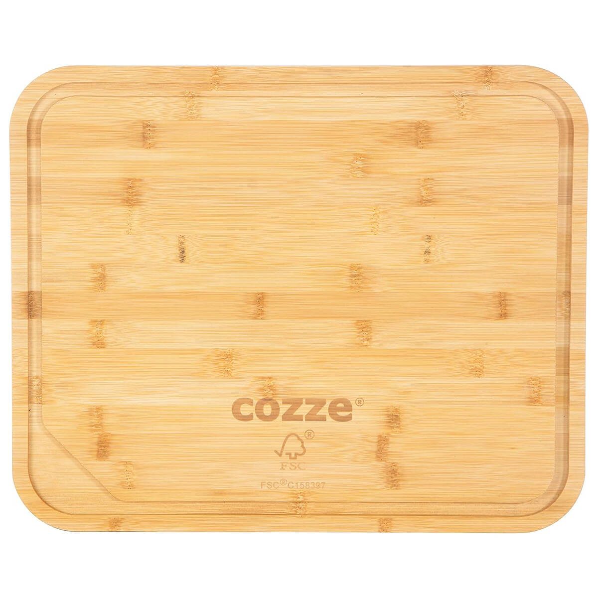 COZZE Schneidebrett Pizzaschneidebrett, (Einzeln, inkl. Saftrille), aus Bambus, 43 x 35 x 2 cm