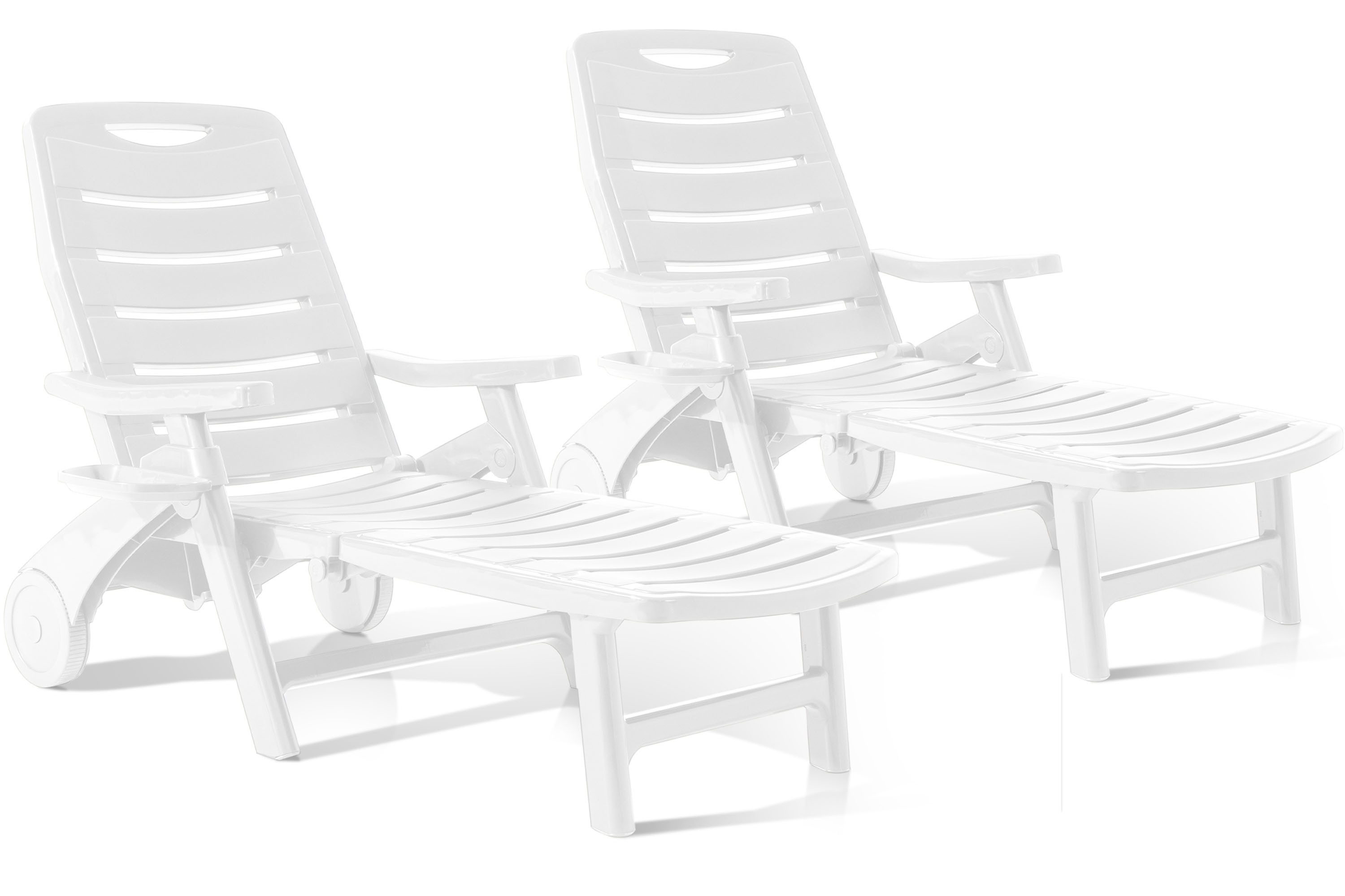 KONSIMO® Gartenliege TIDIA Liegestuhl, verstellbare Rückenlehne, italienische Qualität, 2 St., zwei Sonnenliegen im Set, zusammenklappbar, mit Getränkehalter, aus recycelten Materialien