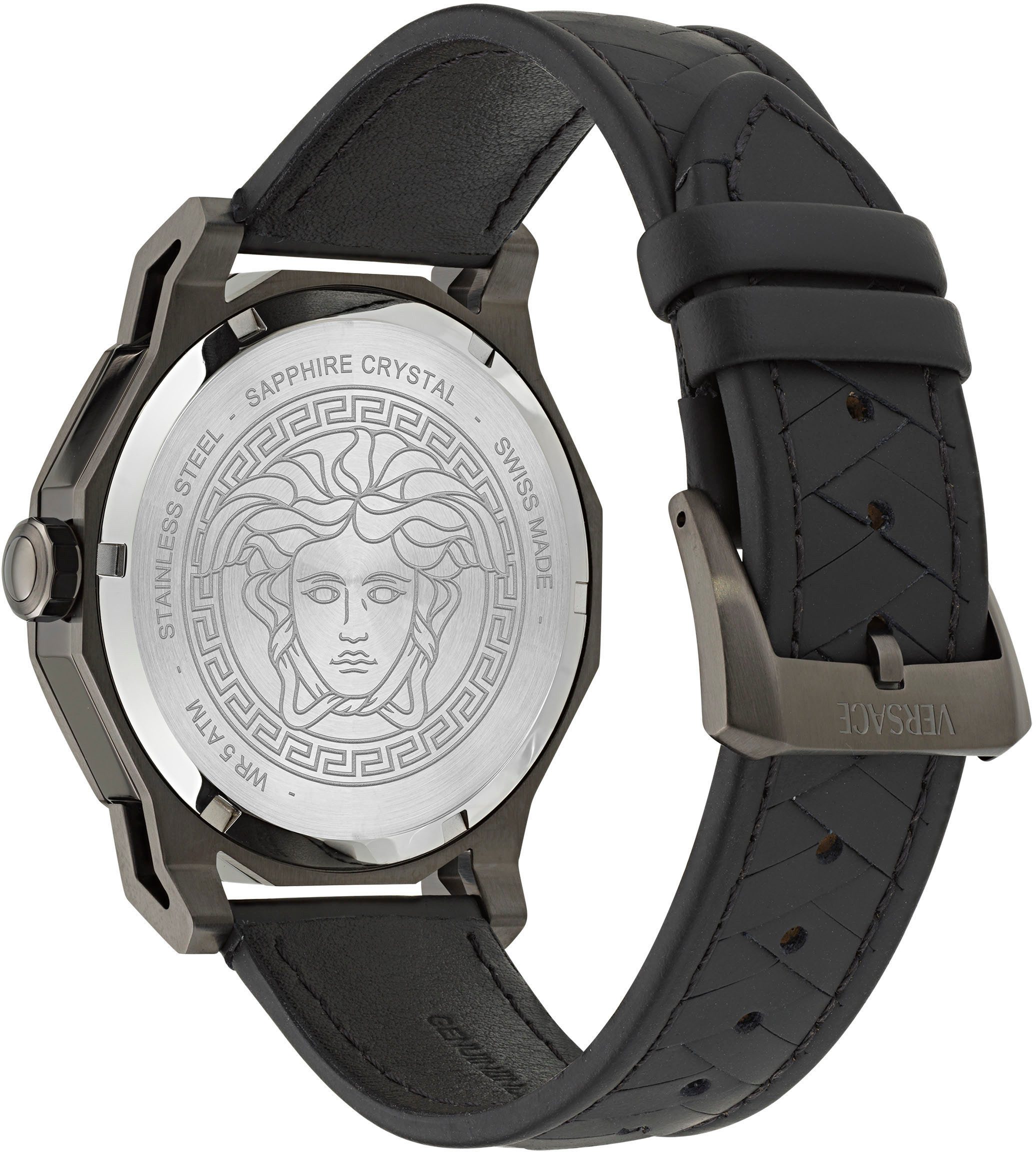 Versace Quarzuhr MEDUSA DECO GENT VE9I00224, Armbanduhr, Herrenuhr, Swiss Made, Saphirglas, Lederarmband, analog