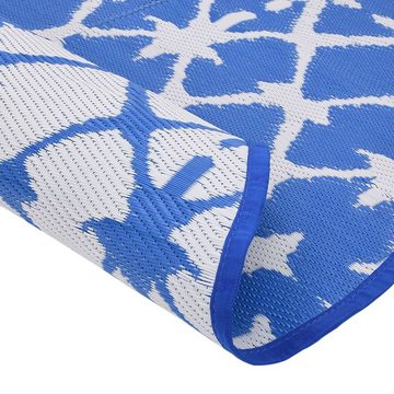 Teppich Outdoor-Teppich Blau und Weiß Ø200 cm Kunststoff Polypropylen, vidaXL, Höhe: 0 mm
