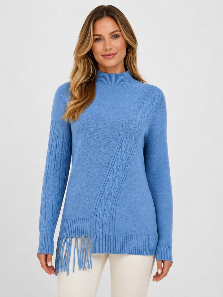 Passioni Strickpullover mit Strickmix und Fransen mit Stehkragen