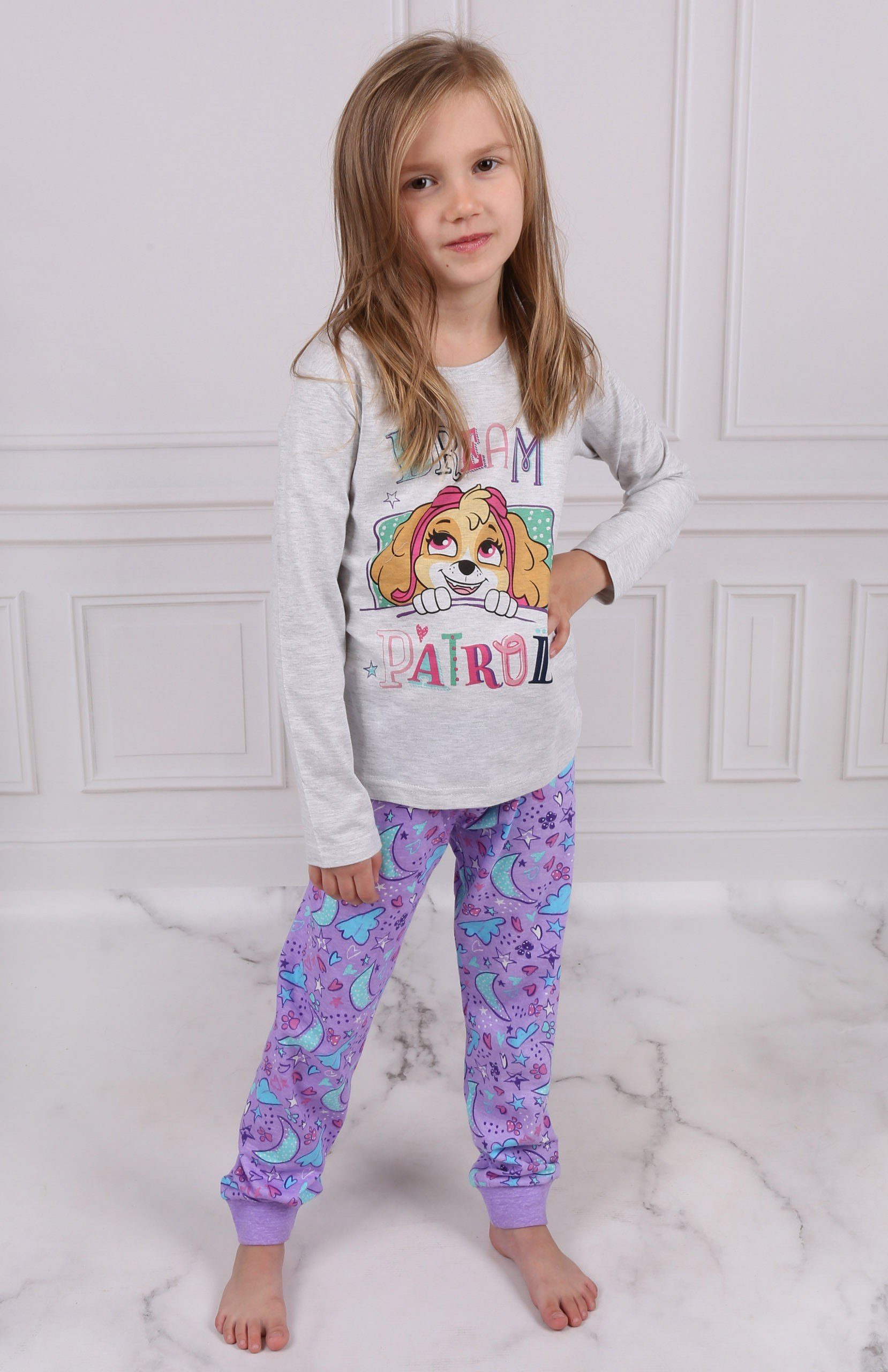 PAW PATROL Schlafanzug PAW Patrol SKYE Mädchen Schlafanzug, grau, lila 3 Jahre, 98
