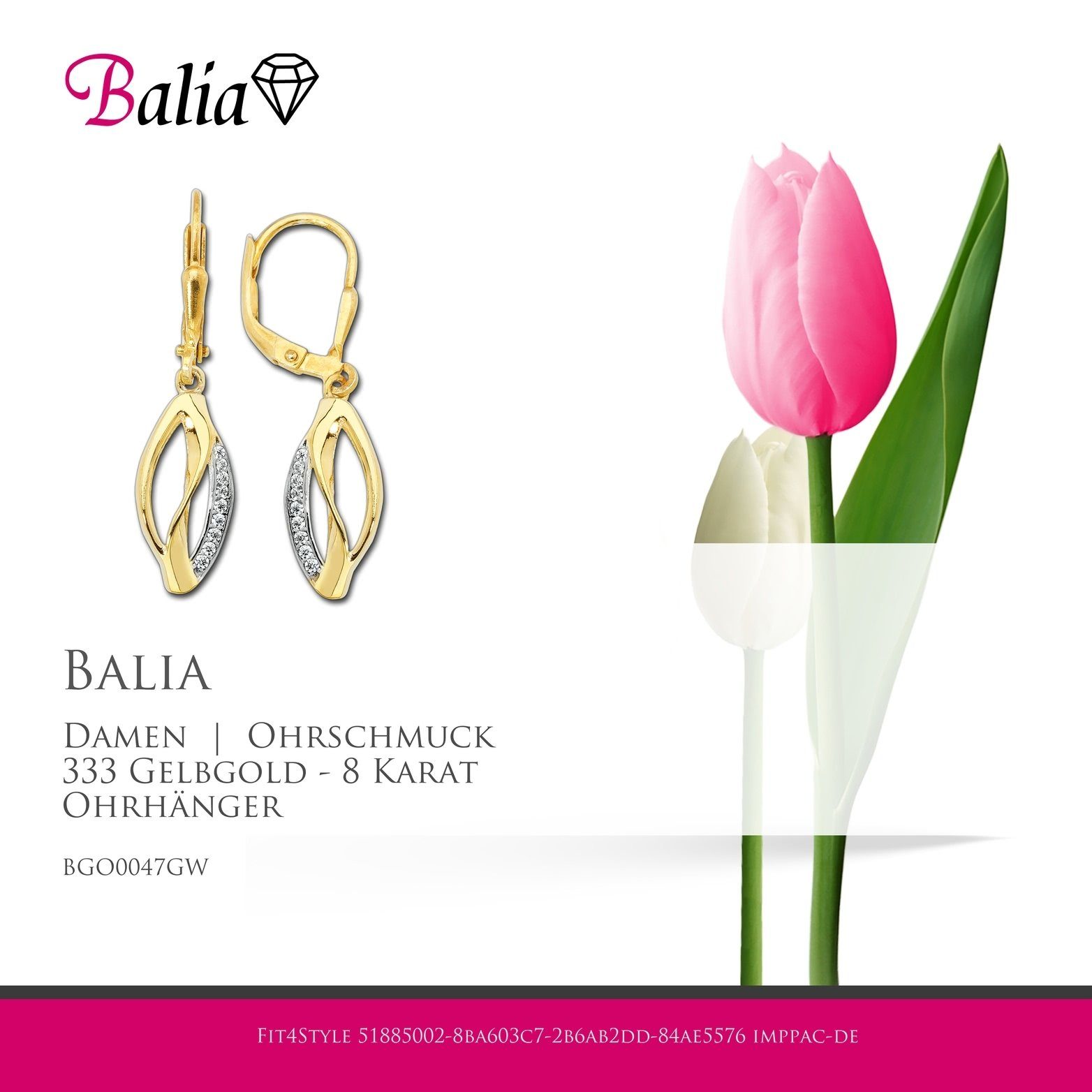 Balia Paar Ohrhänger Balia Karat, (Ohrhänger), 3,2cm aus für Gelbgold ca. Blatt 8 333 Damen Ohrhänger Gold Blatt Creolen Länge - Damen