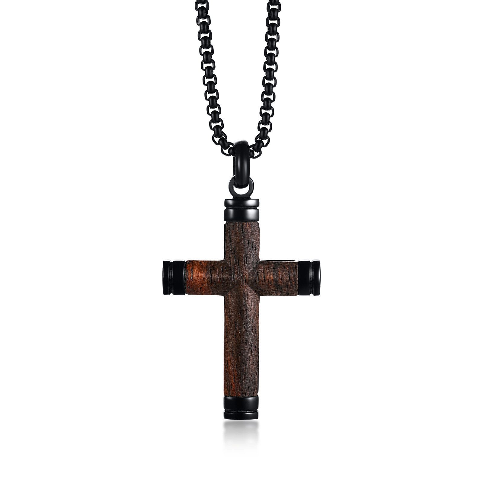 KARMA Edelstahlkette Herrenkette Schwarz Anhänger Kreuz günstig online kaufen